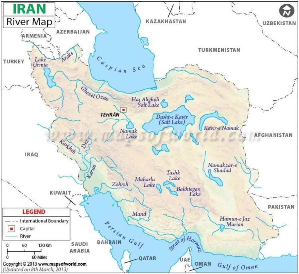 نقشه رودخانه‌های ایران