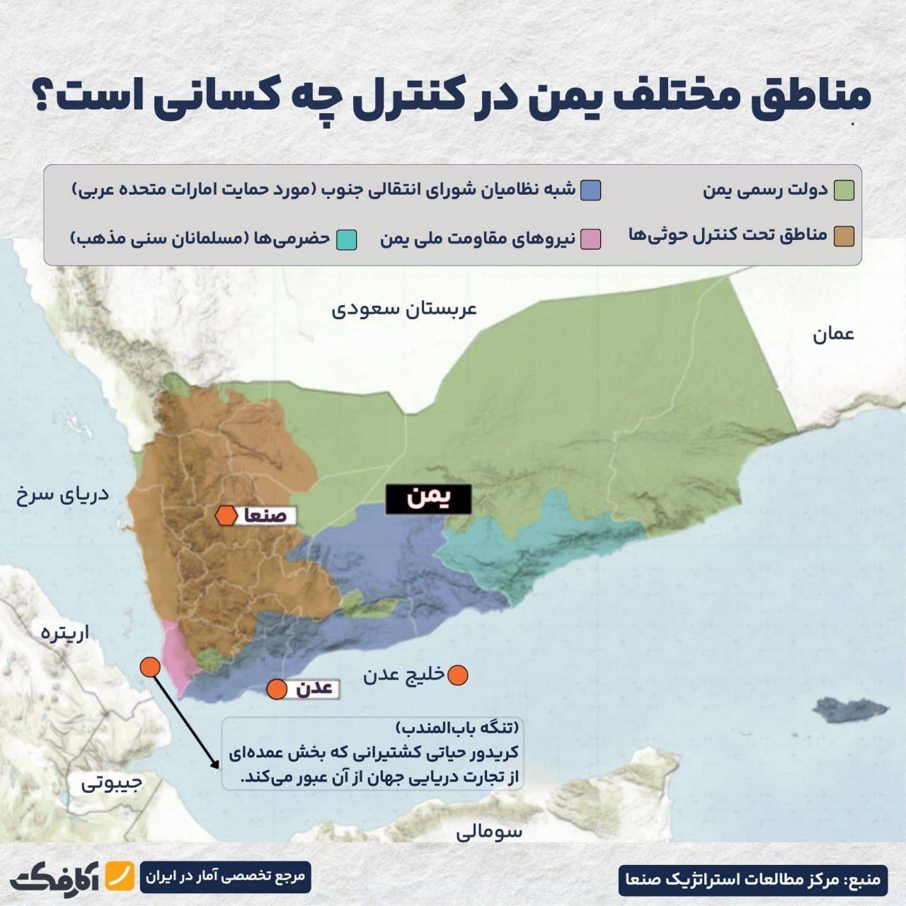 نقشه کنترل مناطق یمن و موقعیت استراتژیک حوثی‌ها